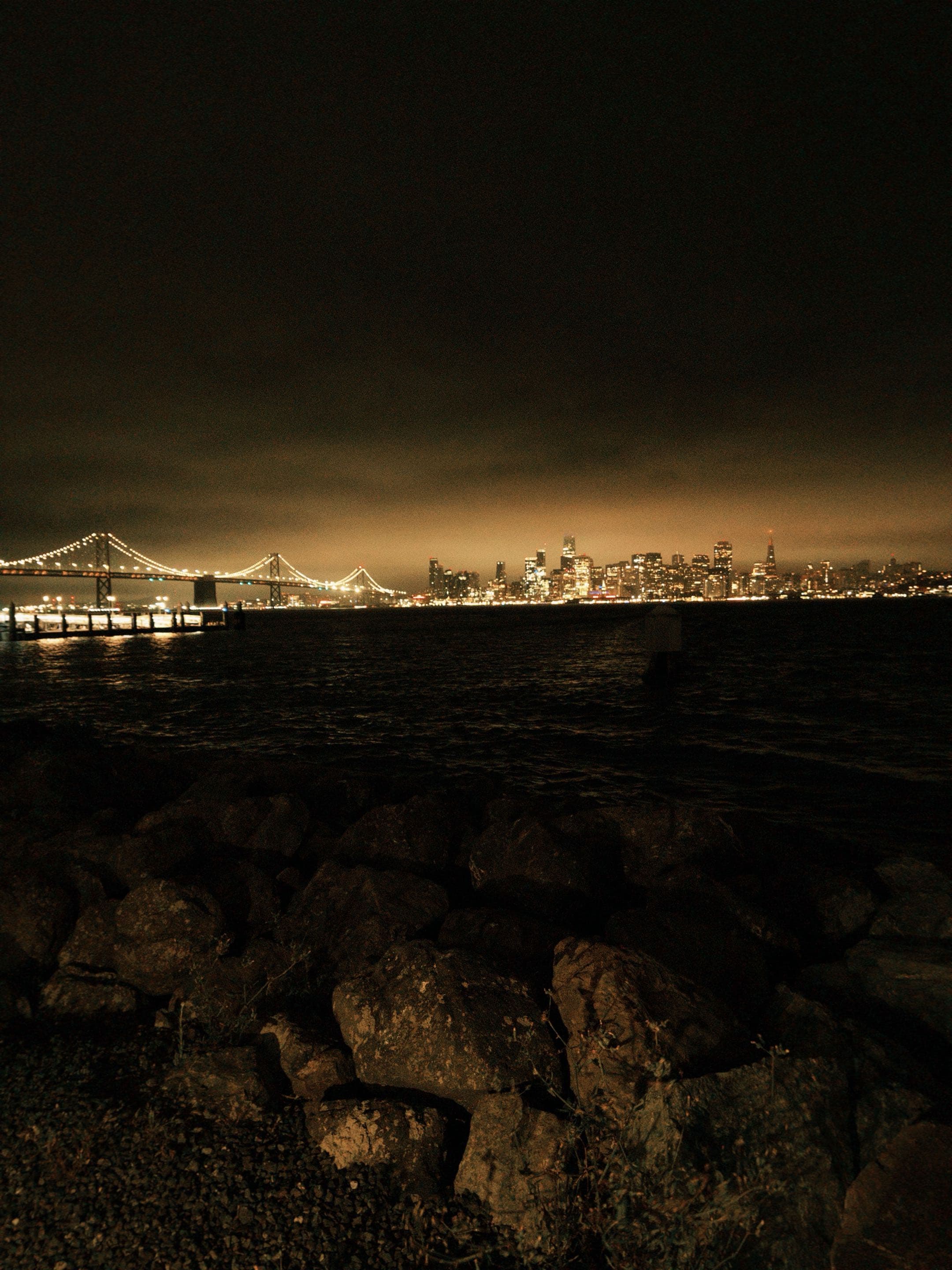 San Francisco skyline at night across the bay