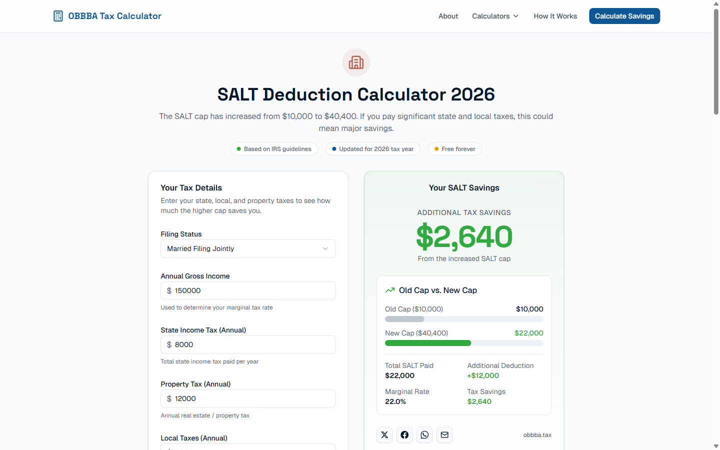 The SALT deduction calculator covering state and local tax